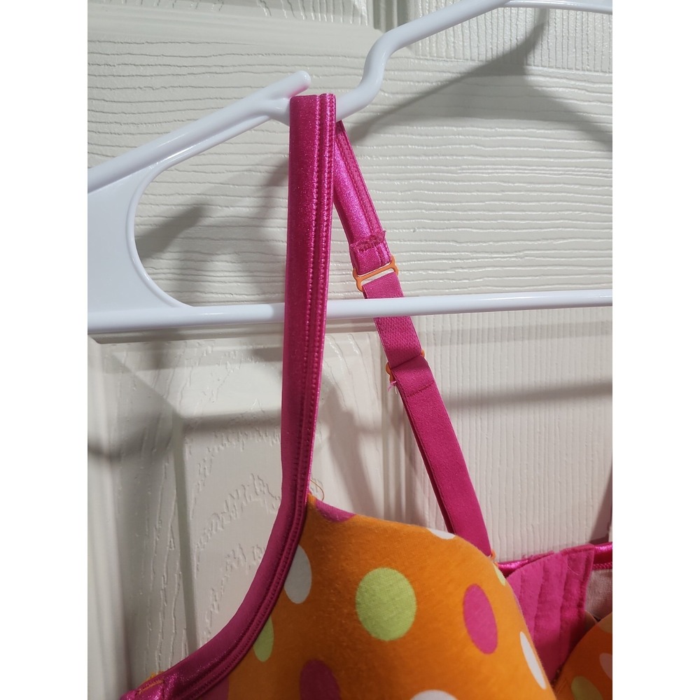 Cacique Bra Underwire Orange Hot Pink Polka Dots Cotton 40DDD Convertible Straps - Picture 3 of 15